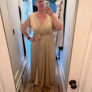 Baltic Born Gold Shimmer Faux Wrap Maxi Dress with Tie Waist